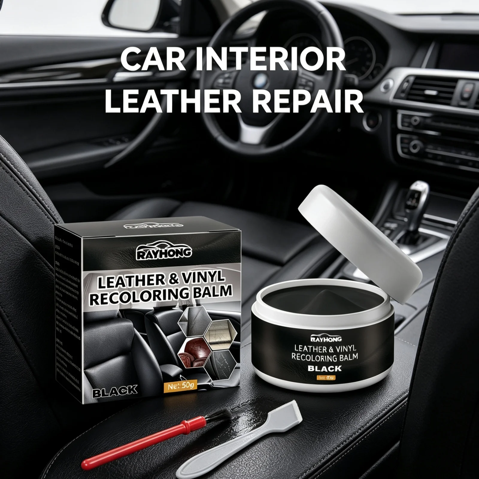 RAYHONG Black Leather Color Restorer Cream Kit Repair Scratch Restore Luster DIY Seats Care Multipurpose Polish Renovation Cream
