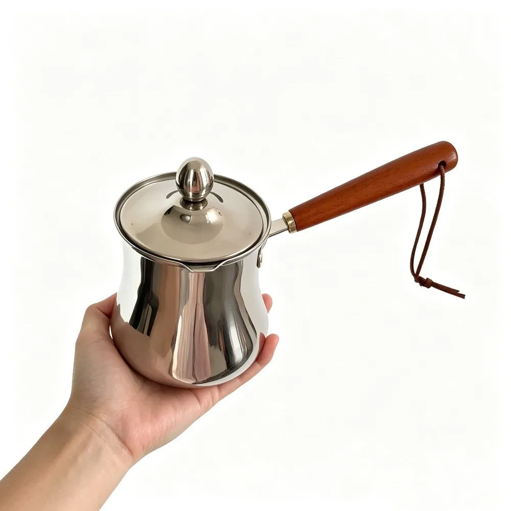 Stainless Steel Turkish Coffee Pot Spill-Resistant Long-Handled Milk Tea Pot With Lid 250/350/550/720ml Milk Pitcher Brewing Tea