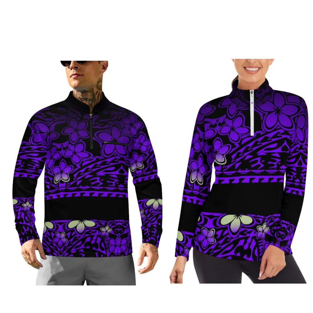 Polynesian Long-Sleeved Sportswear For Autumn And Winter Sports Couples Customizable Patterned Sportswear