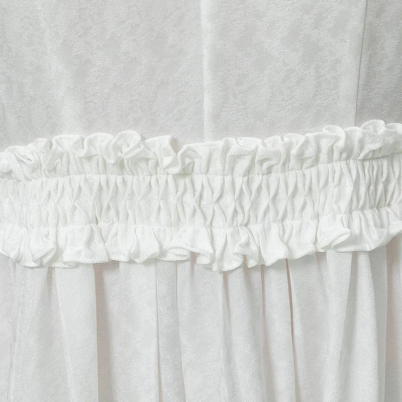 VOA Seiden-Jacquard-Sommerkleid Damenbekleidung 2022 AE905 V-Ausschnitt Kurzarm rückenfrei Holz Ohrfalte Elfenbeinweiß Partykleider