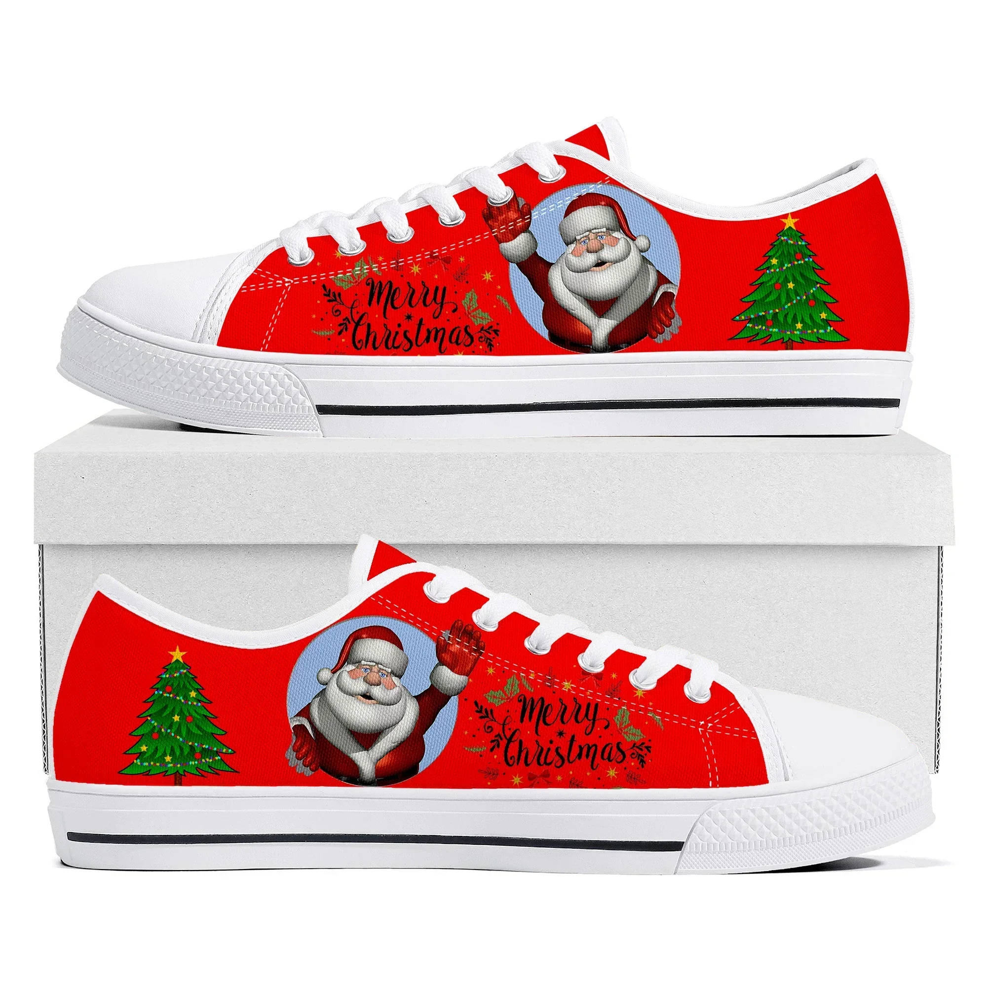 

White Snowflake Red Christmas Low Top Sneakers Mens Womens Teenager Canvas High Quality Sneaker Couple Shoes Custom White Shoe