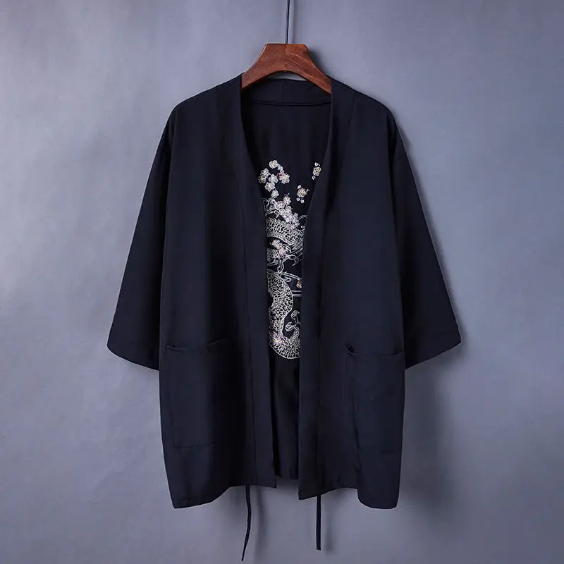 New Arrival Japanese Style Dragon Print Traditional Kimono Men Yukata Cardigan Shirts Cosplay Haori Oversized Streetwear Tops