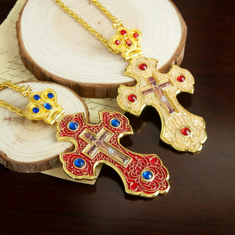 Orthodox Church Jesus Cross, Pastor Chest Alloy Necklace, Handmade Enamel Colored, Factory Sold