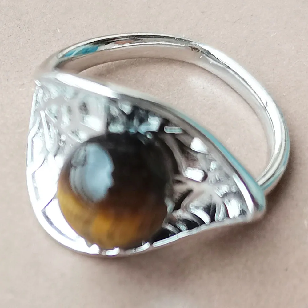Jaspe Howlite Crystal Aventurine Tiger Eye Blue Sand Carnelian Malachite Lapis Lazuli Howlite Goldstone Leaf Bead Ring  PWB921