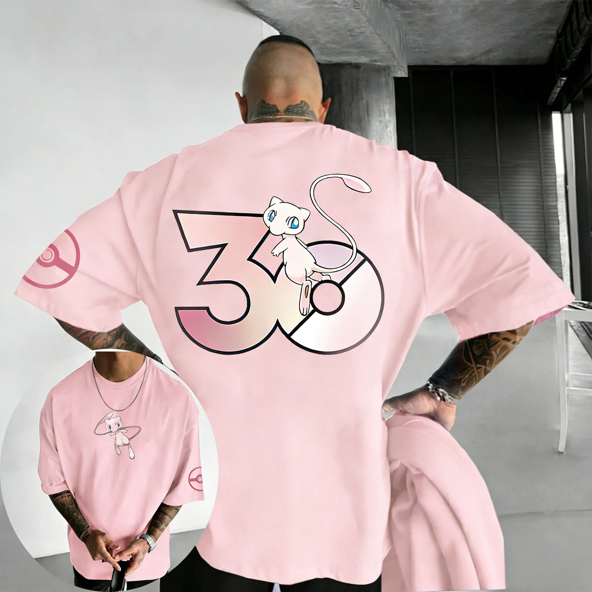 

Футболка с логотипом Mew Co в честь 30-летия Pokémon, новая летняя свободная повседневная универсальная футболка в стиле хип-хоп с короткими рукавами для мужчин и женщин