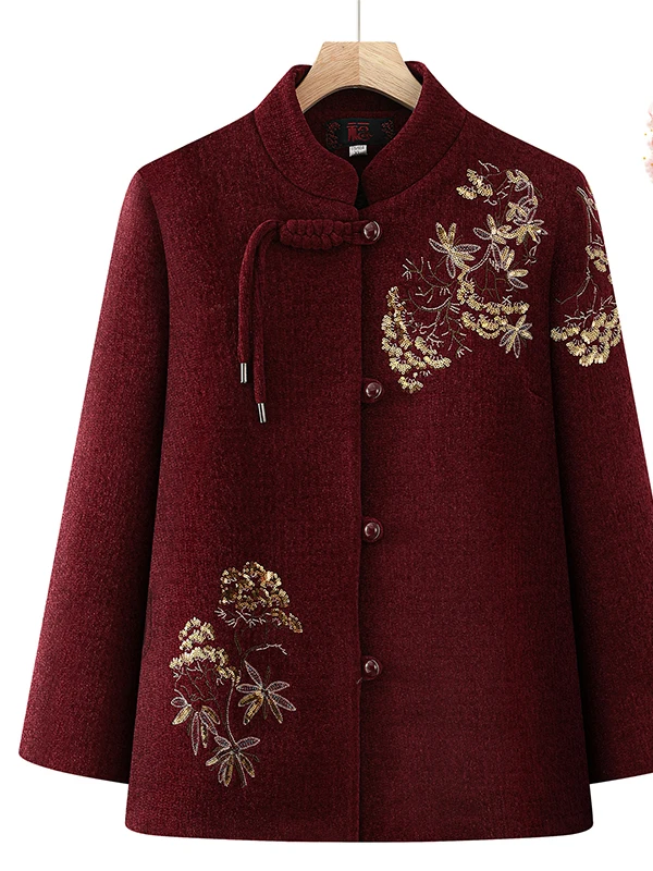 

Thiened Woolen Coat for Middle-Aged And ly Women Winter Clothes Embroidered Cotton Padded andmother Sle Clothing