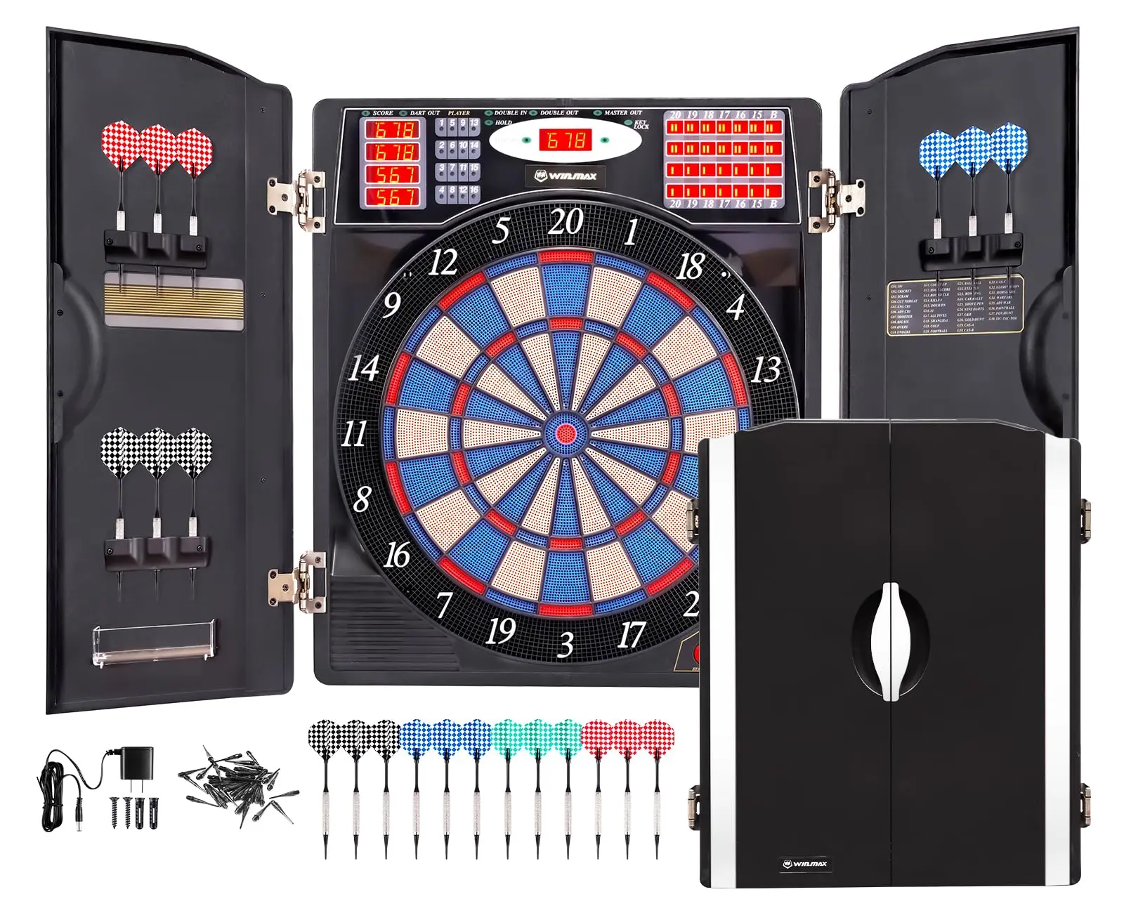 

Electronic Dart Board Cabinet Set, LED Electric Digital Soft Tip Dart Boards for Adults with Cabinet, 12 Soft Tip Dartboard Set