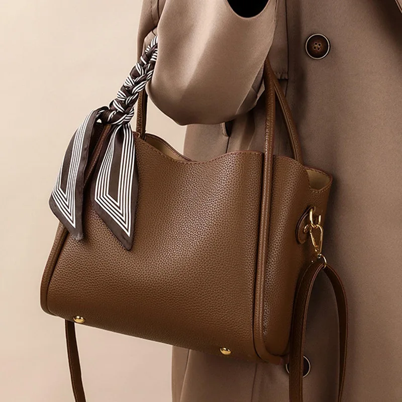 Elegant Sophisticated Silk Scarf Ladies' Tote Bucket Bag Handheld Crossbody Simple Basket Shoulder Bag Uni Ita City Bag