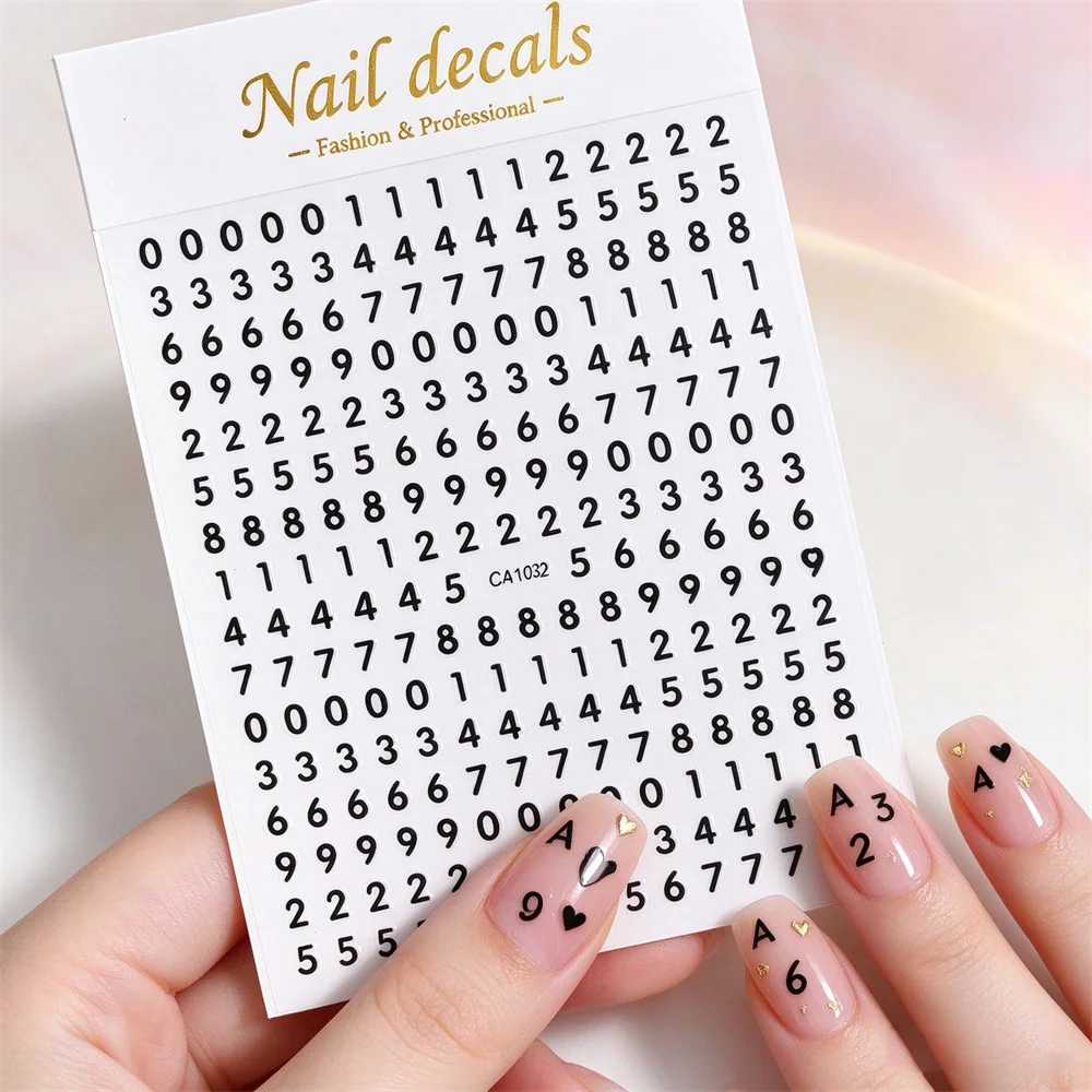 Schwarz Weiß Zahl 3D Nagel Aufkleber Selbstklebende Englisch Buchstabe Gold Silber Aufkleber DIY Alphabet Nagel Slider Maniküre Zubehör