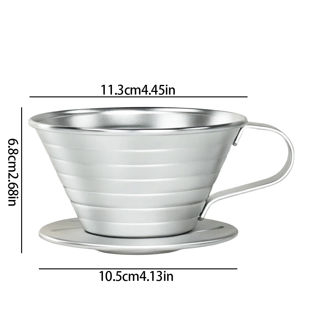 Drip Type Stainless Steel Flat Bottomed Coffee Filter Cup, Large Cake Filter Paper, Household Hand Brewed Coffee Filter Cup Set