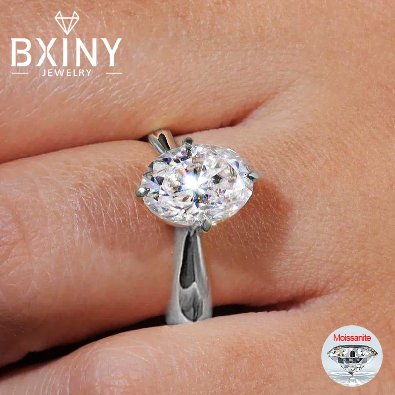

BXINY GRA Certified 3CT Oval Cut Moissanite Rings S925 Silver D Color Lab Diamond For Women Solitaire Wedding Bands Fine Jewelry