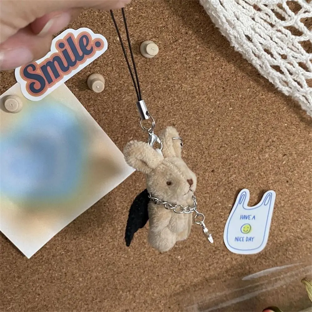 Devil Rabbit Rabbit Phone Charm Gothic Punk Y2k Lanyard Plush Rabbit Keychains Keyring Korea Ins Mobile Phone Chain Women Girl