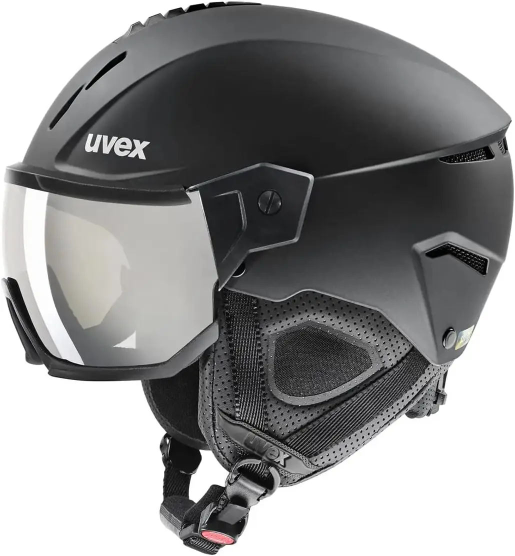 Adjustable ski & Snowboard Helmet with Integrated Visor for Women & Men - Black Matte - Large