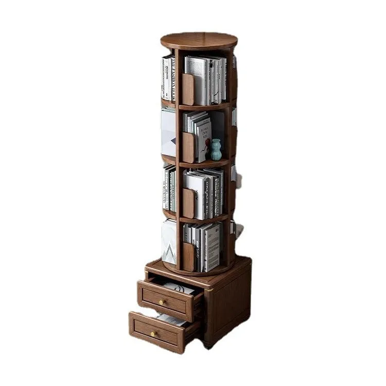 Solid wood rotating bookshelf household floor removable bookcase storage rack