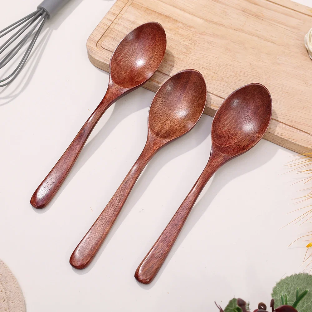 1/10PCS Wooden Spoon Long Handle Soup Wood Spoons Coffee Milk Teaspoon Spice Condiment Scoops Dinner Tableware Kitchen Utensil