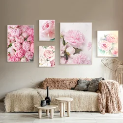 Pink Art peonie Poster Movie Sticky Poster Vintage Room Bar Retro Kraft Paper Sticker DIY Room Bar Cafe Stickers pittura murale