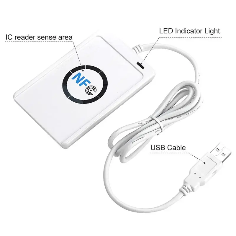 FULL-ACR122U Programmer ISO14443 Smart Chip Card Reader 13.56Mhz Tag Clone Copier IC 1K S50 Token Writer Duplicator (C)