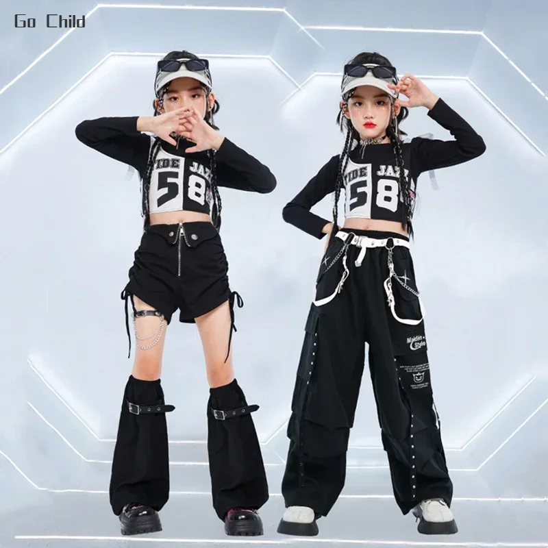 Hip Hop Girls Cool K-pop Crop Top Street Dance Cargo Pants Kids Streetwear Skirts Children Jazz Costumes Girl Group Clothes Sets