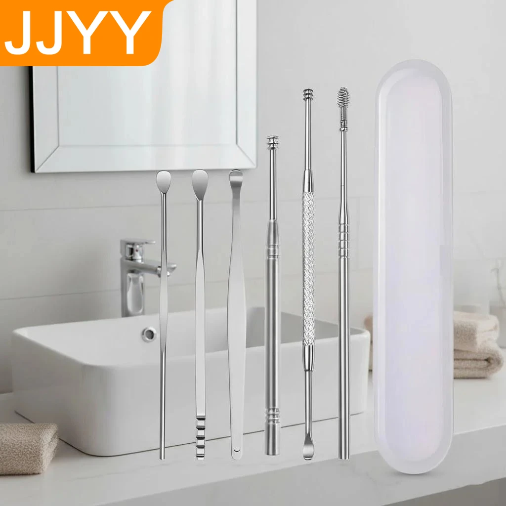 

6 Piece Stainless Steel Ear Wax Remover Curette Set Ear Cleaner Spoon for Safe Gentle Ear Care and Personal Hygiene at Home