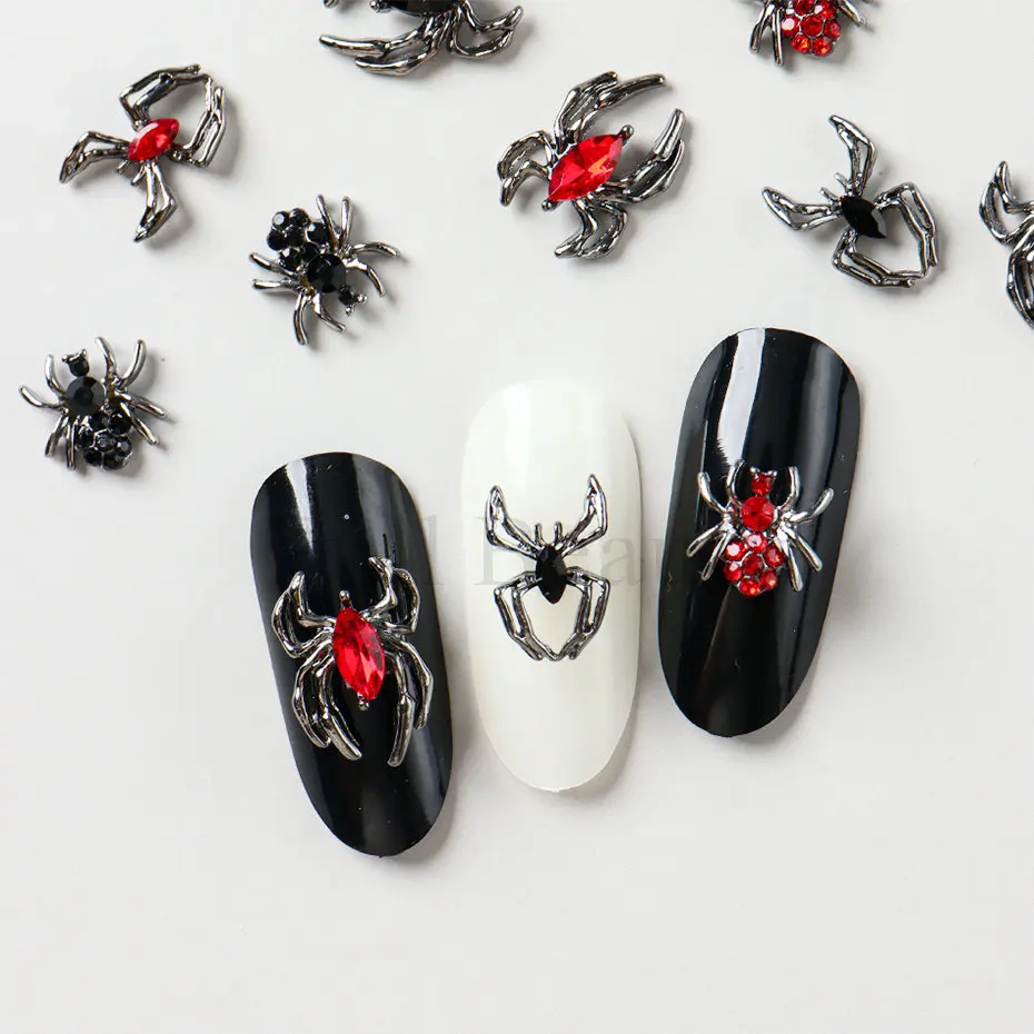 6/12/20Pcs Metal Halloween Series Nail Art Decorations 3D Spider Web Shiny Rhinestone Jewelry Nail Charms Manicure Accessories