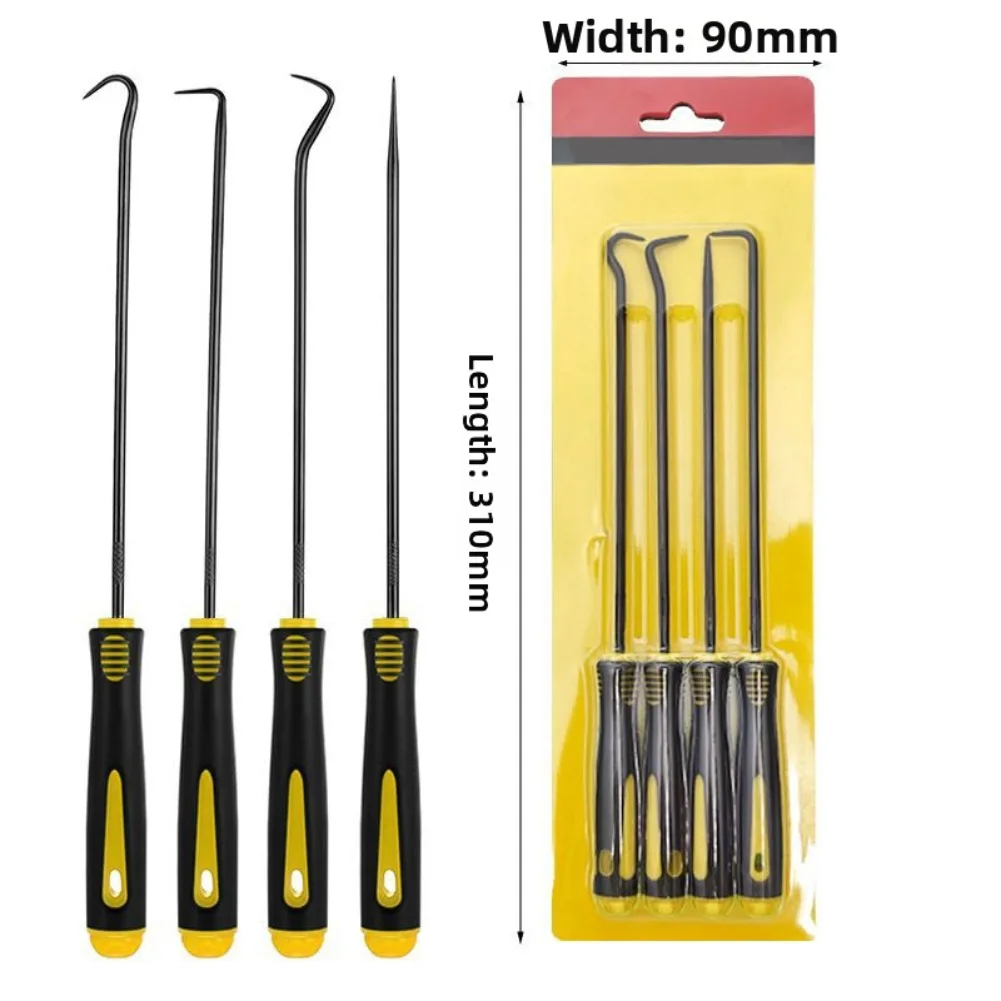 Car Pick Hook Tools Set 4pcs Long for Gasket Puller and Seal Removal with Hardened Steel and Ergonomic Handles