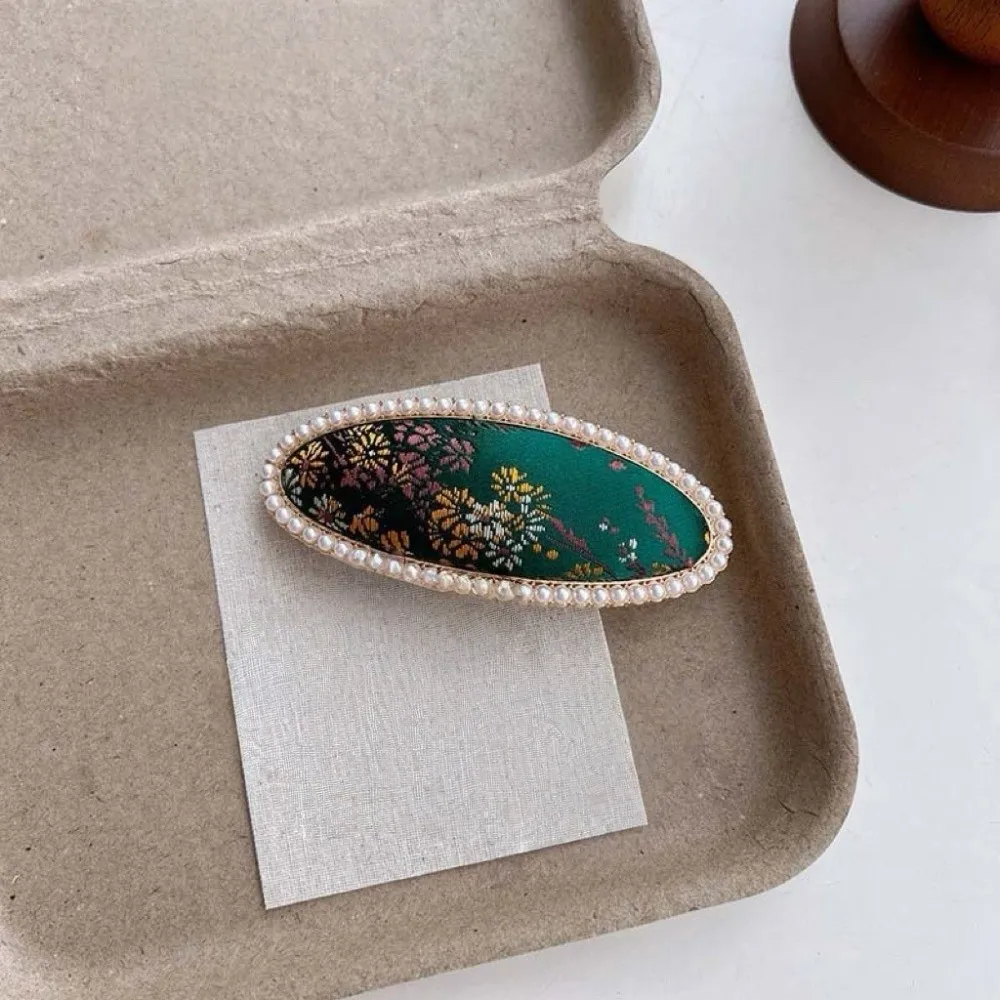 The Song Dynasty Songzhen Hair Clip Chinese Style Colorful Pearl Inlay Hairpin Gold Silk Fabric Flower Silk Hair Clip Gift