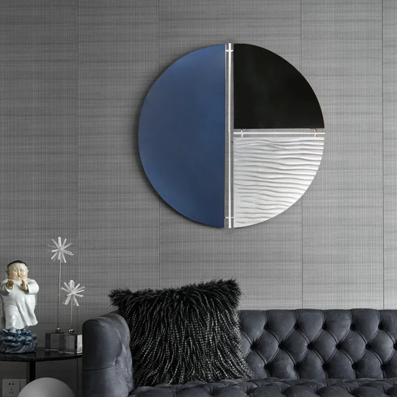 New Chinese style round iron art wall decoration, blue high-end restaurant wall decoration, sunset pattern art sculpture ZY603OE