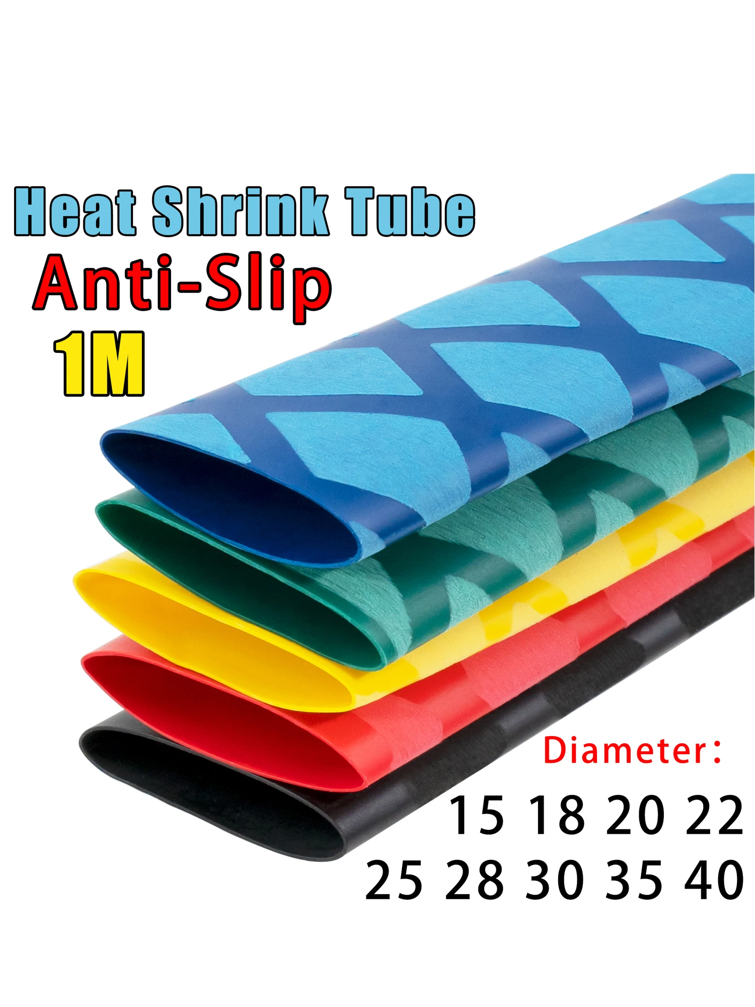 Tube thermorétractable antidérapant pour canne à pêche ou isolation électrique, 5 couleurs, 1M, 15/18/20/22/25/28/30/35/40/45/50mm