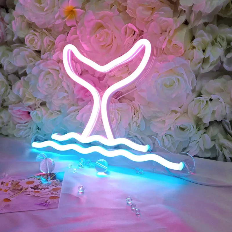 Imagem -02 - Acrílico Fish Tail Neon Sign Decoração de Parede de Cauda de Baleia e Onda Dolphin Light Kids Living Room Table Casamento