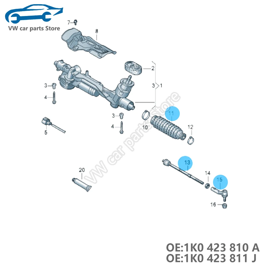 1K0423810A,1K0423811J,1K0423831B Steering wheel tie rod inner and outer ball joints For Audi A3 Q3 VW Passat Tiguan Seat Skoda