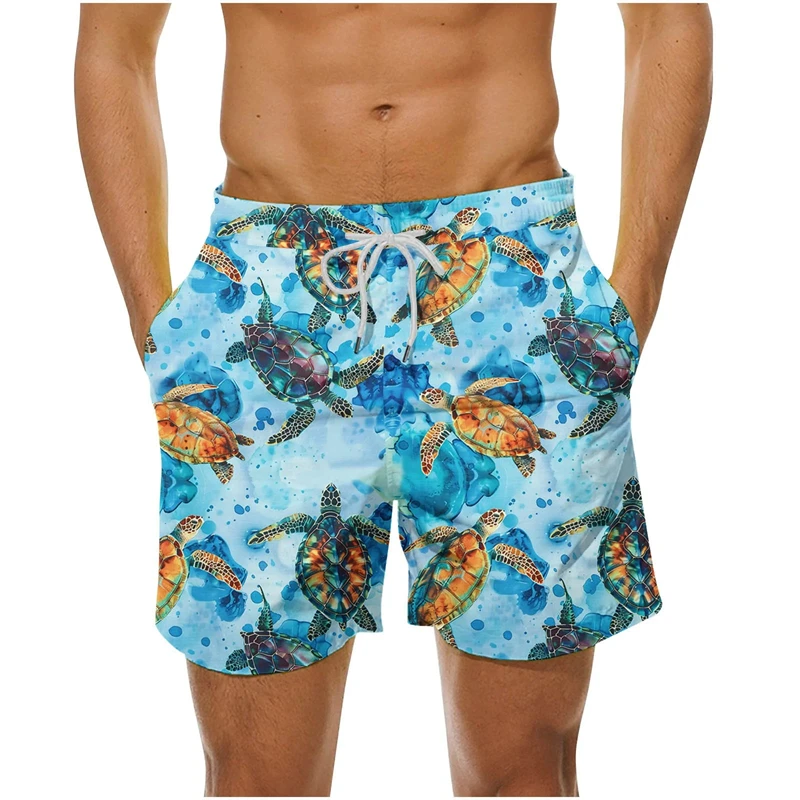 Cartoon Sea Turtle Graphic 3D Printed Short Pants For Men Clothes Casual Hawaiian Sea Animal Beach Shorts Quick Drying Trunks