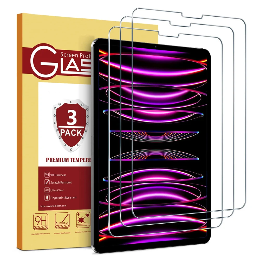 （3 Packs）9HD Tempered Glass For Apple iPad Pro 11 2020 2021 2022 4th Generation Full Coverage Anti-Scratch Screen Protector Film