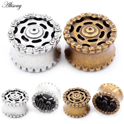 Alisouy 1PC Retro Copper Bicycle Chain Gear Round Ear Tunnels Plugs Expanders Stretcher Gauges Earrings Piercing Body Jewelry