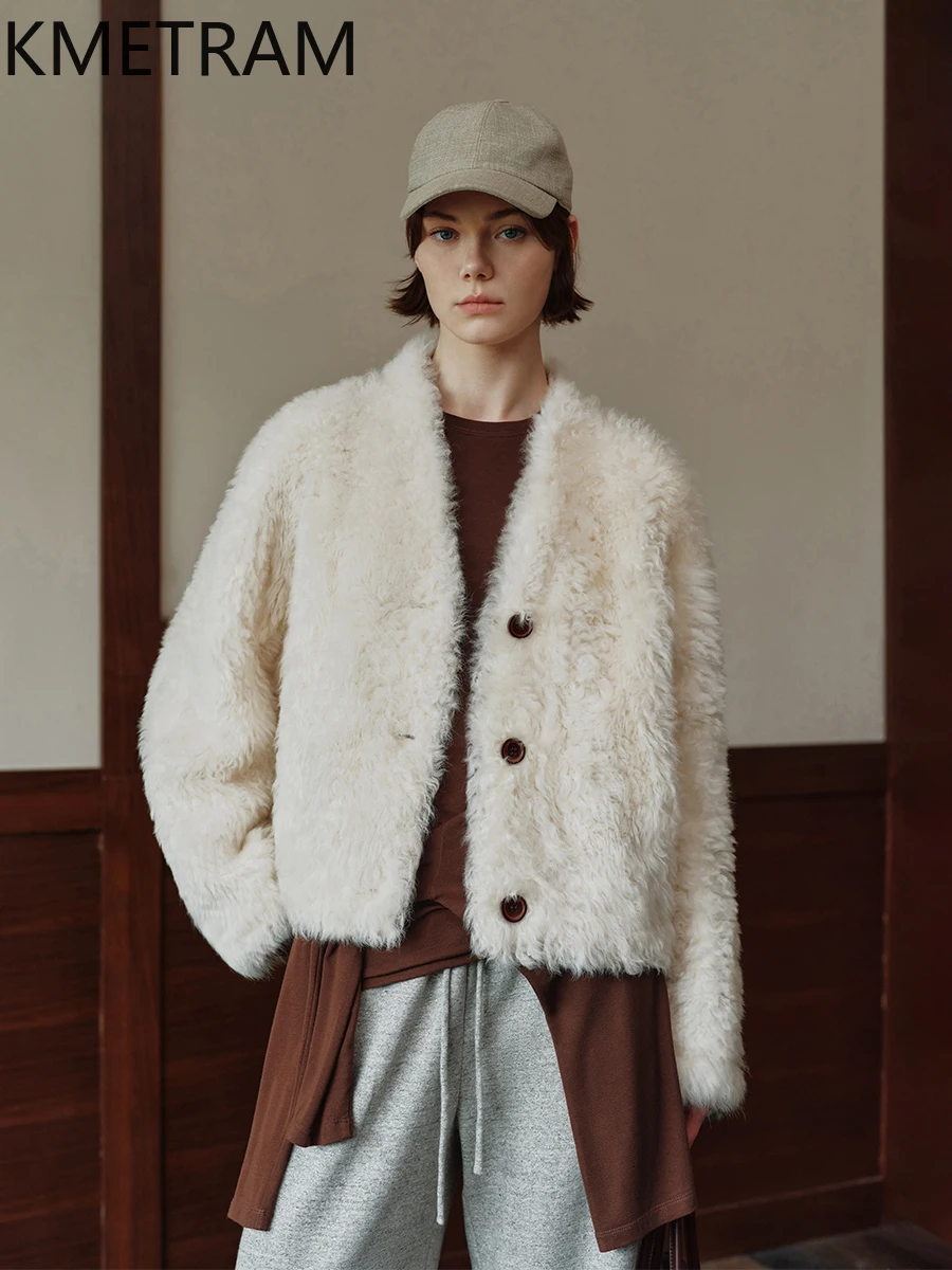 천연 투스카니 양모 양털 양면 모피 자켓 여성 캐주얼 곱슬 진짜 모피 코트 여성 겨울 의류 Fourrure 2025