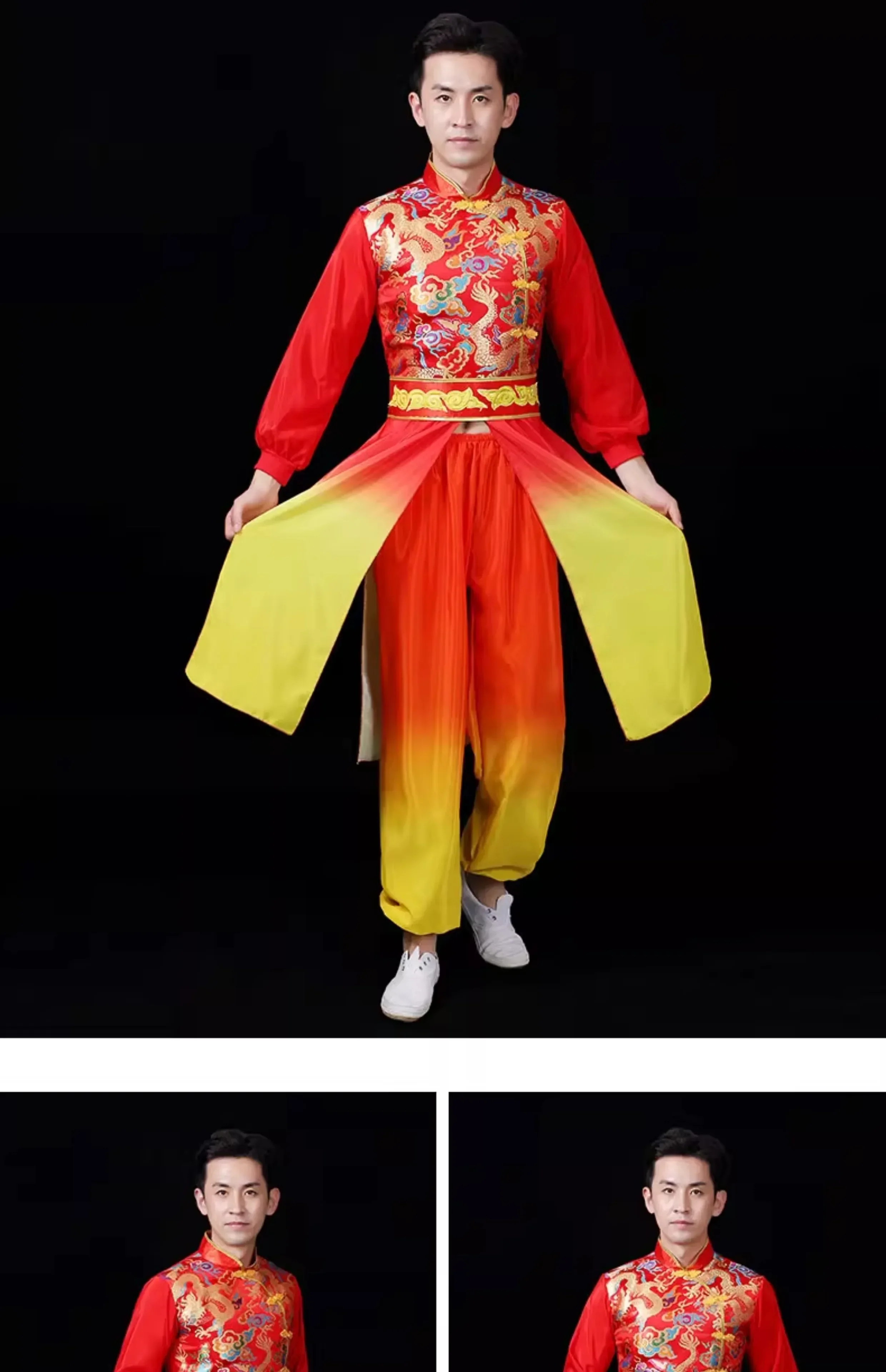 2025 Kostüme für Herren und Damen, klassische Tanzaufführungen, chinesischer Volkstanz, Fächertanz, elegante Eröffnung, 2-teiliges Set