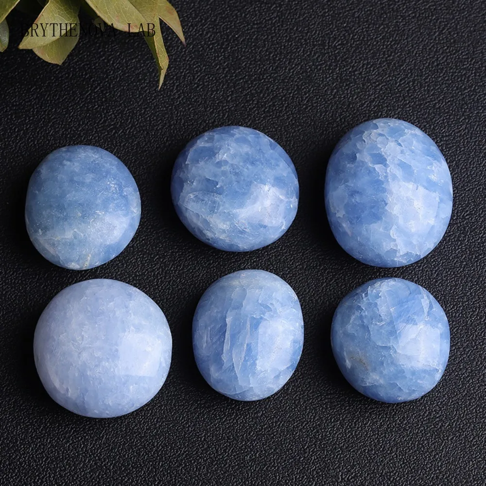 Natural Blue Celestite Palm Stones Reiki Healing Gemstone Worry Crystal for Meditation Balancing Home Collection Decor
