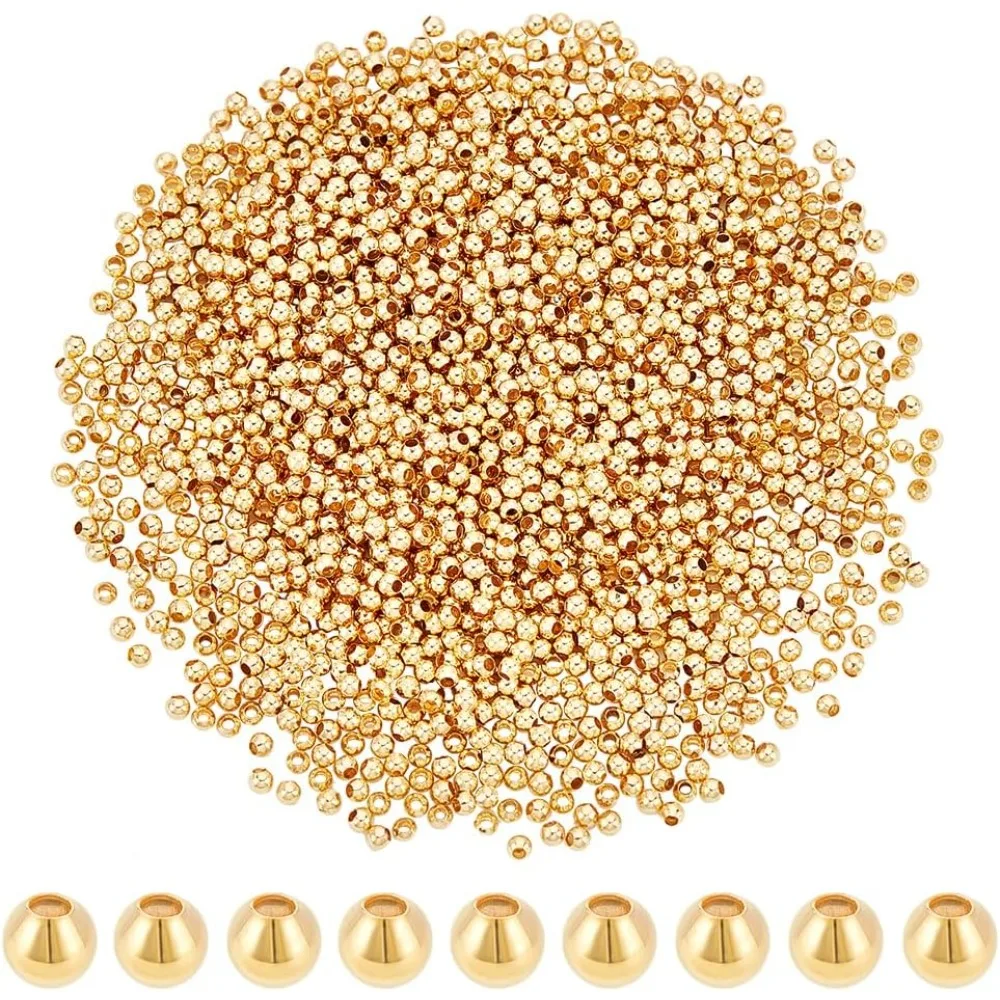 

1830 шт., бусины из 18-каратного золота, 2 мм, мини-бусины, бесшовные гладкие бусины, долговечные бусины на талии, металлические латунные бусины для бикини