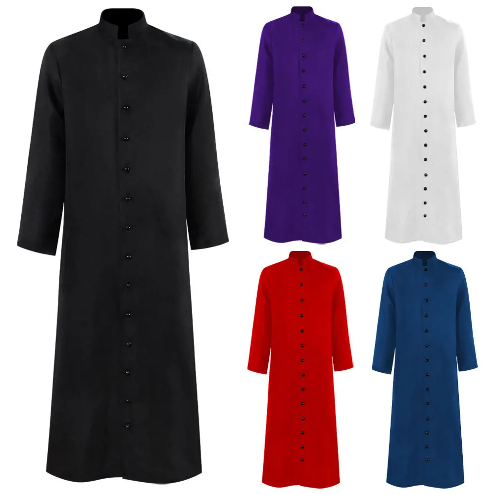 New Church Priest Trench Jacket Cassock Clergy Robe Preacher Men Liturgical Stand Collar Single Breasted Minister Choir