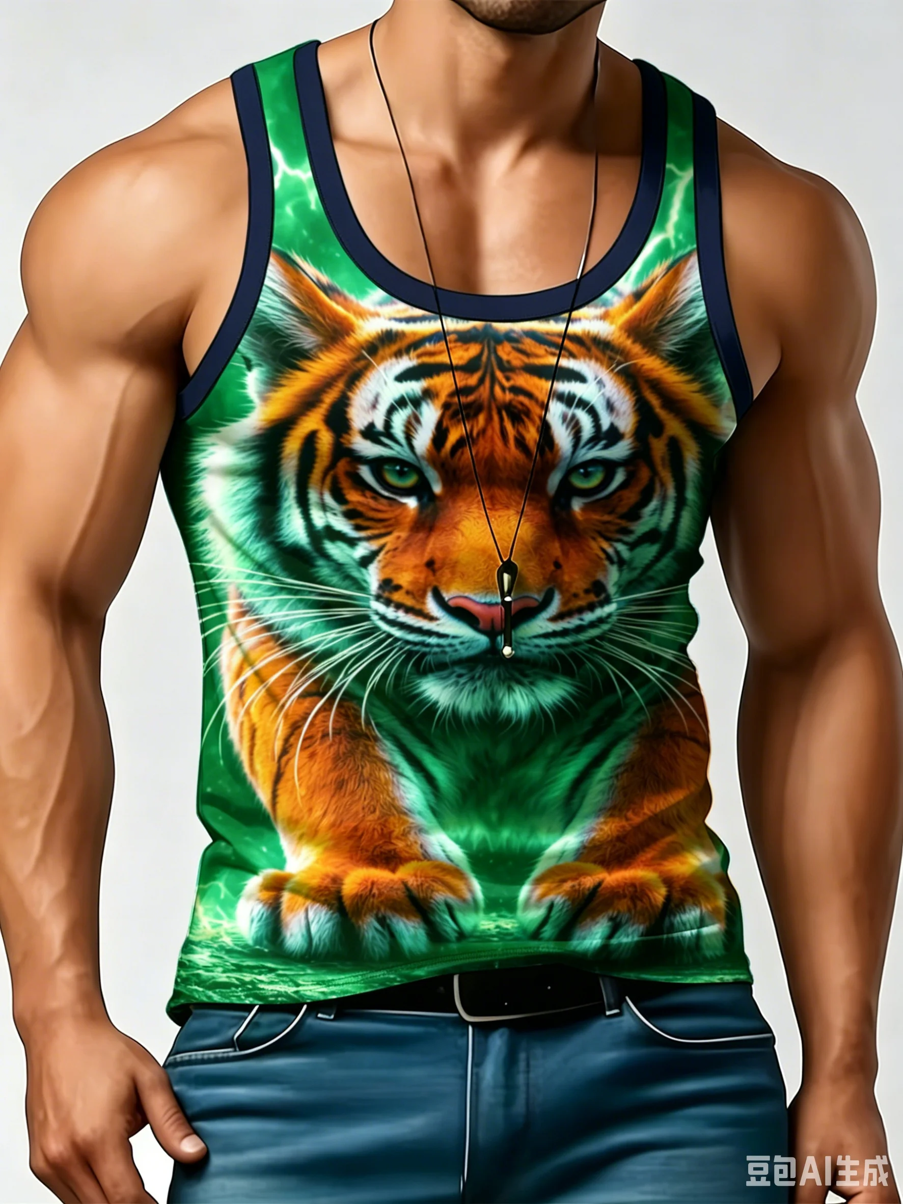Men 3D Realistic Tiger Print Round neckTank Top