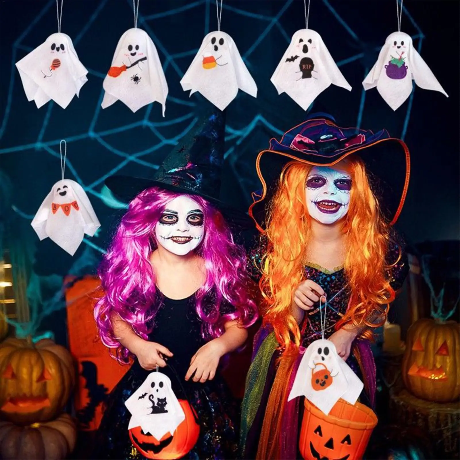 Halloween Ghost Decorations Cute 8 Pieces Halloween Tree Ornaments Haunted House Decor For Inside Farm Home Yard Backyard Patio