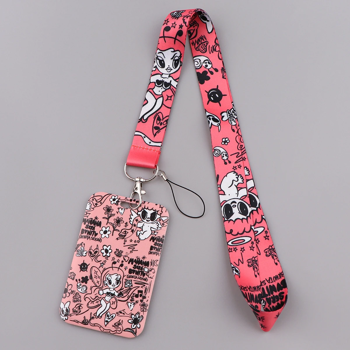 Cute Cartoon Singer Lanyard Card Holder for Student key ID Card Pink Straps Badge Holder DIY Hanging Rope Keyring Accessories