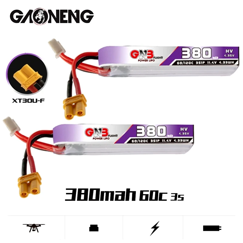 GAONENG GNB Max 120C 380mAh 3S 11.4V HV 60C Lipo Battery XT30U-F Plug For FullSpeed TinyLeader whoop RC FPV Drone parts