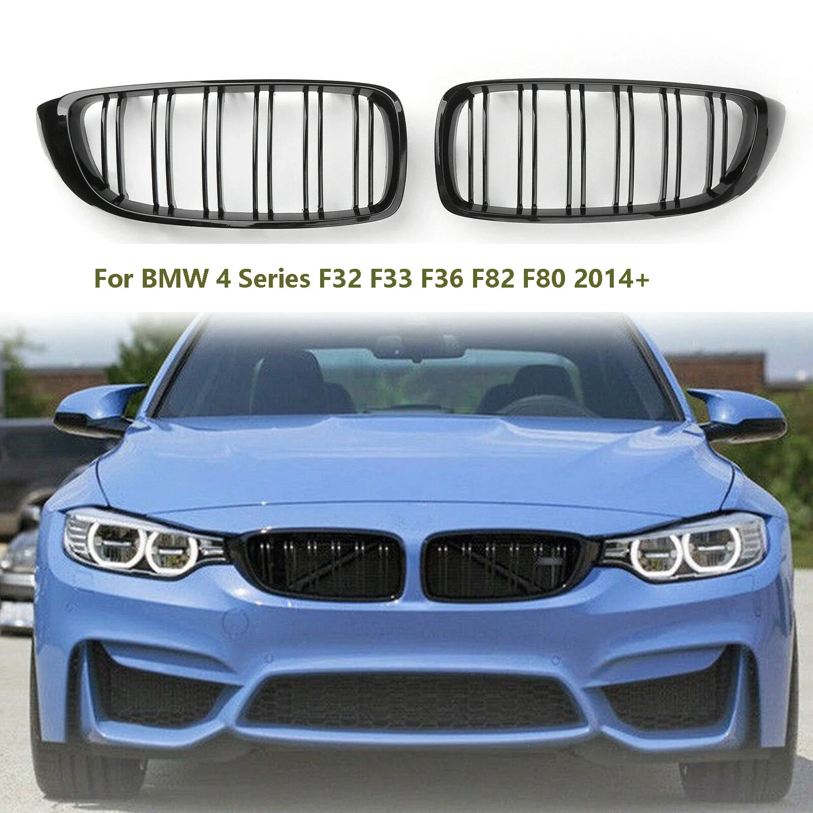 For BMW 4 Series F32 F33 F36 F80 F82 Double Slat M4 Sport Style Car Styling Carbon Fiber Color Front Grill Grilles Kidney Grill