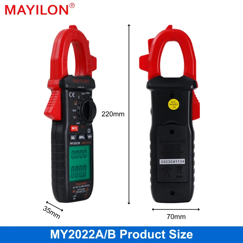 MAYILON MY2022A/B Clamp Meter Digital Multimeter AC DC Pliers Ammeter Voltmeter Capacitor Ohm Hz NCV Electrical