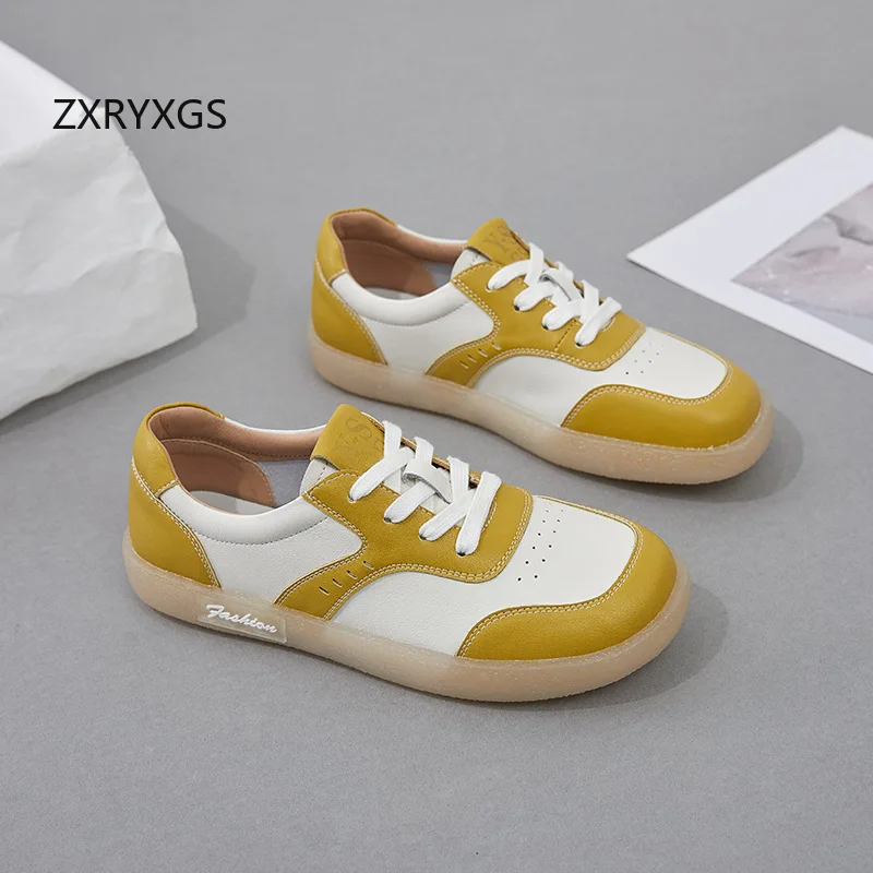 ZXRYXGS 2024 primavera Lace-up colori misti Sneakers in vera pelle scarpe basse scarpe Casual donna moda Sneaker Large Szie 43