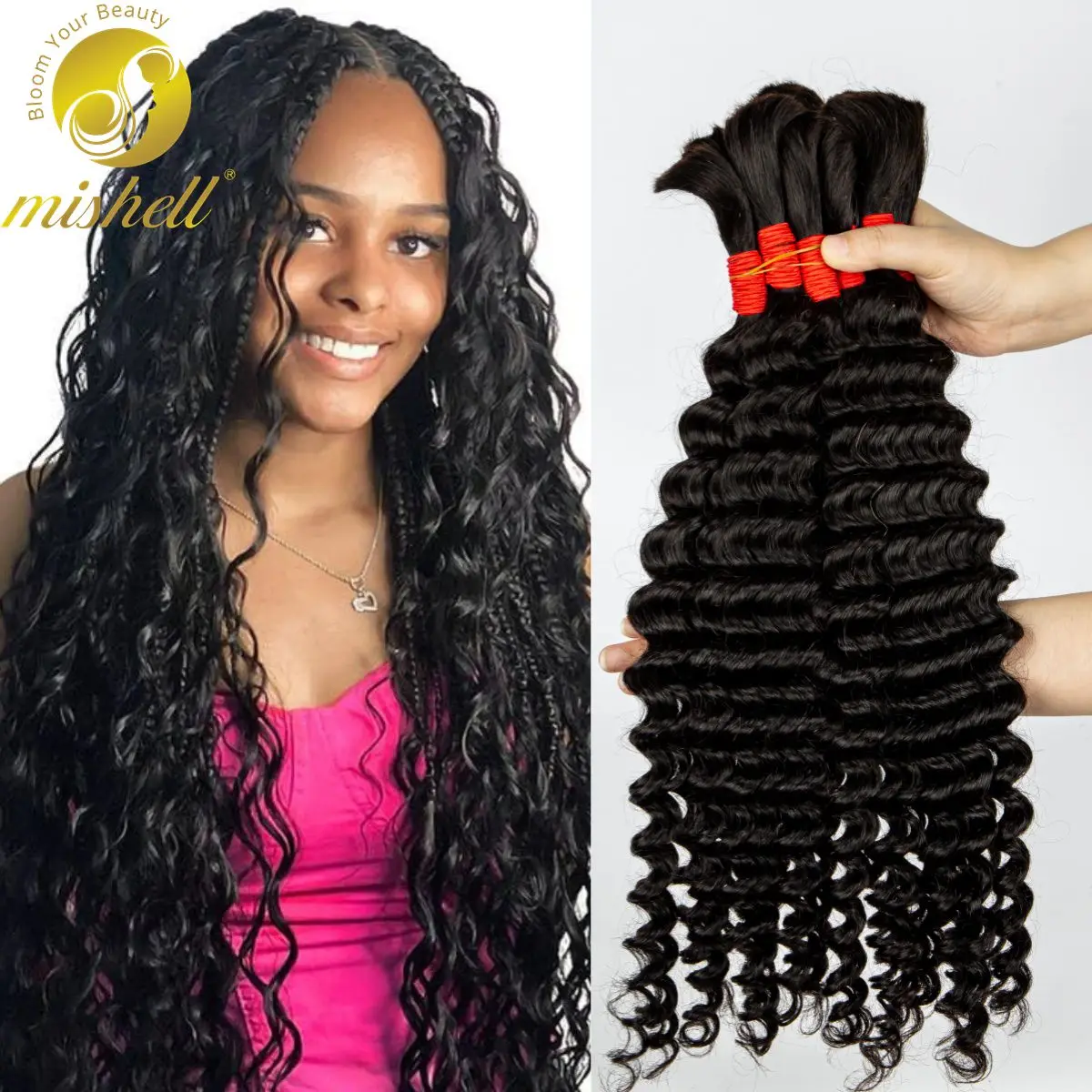 

Natural 26 28 inch Deep Wave Human Hair Bulk for Braiding Curly Human Hair No Weft for Boho Braids 12A Virgin Hair for Extension