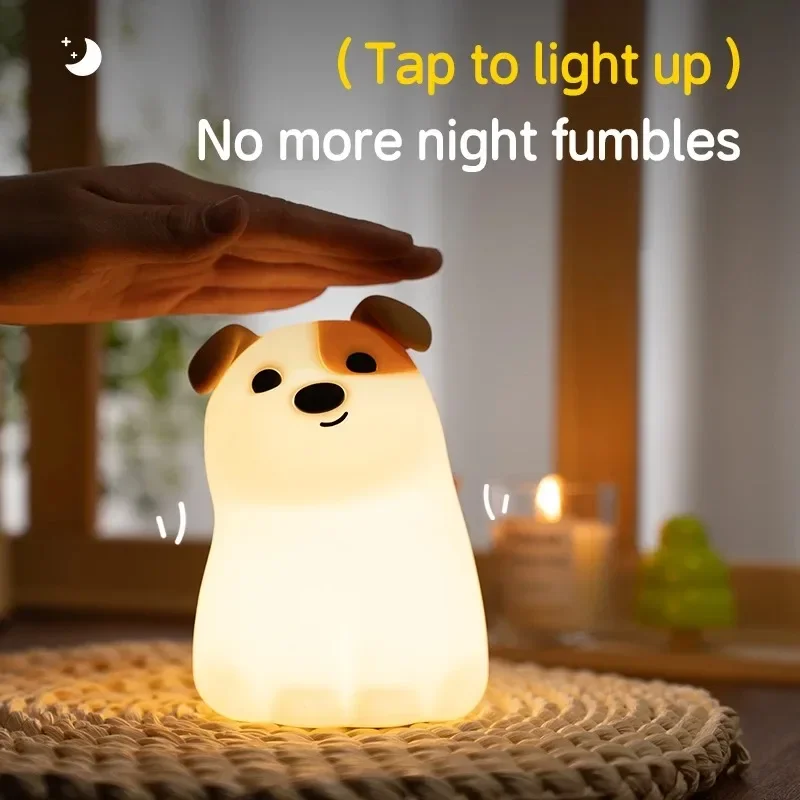 Lampu Malam LED Isi Ulang Lampu Silikon Anak Anjing Lampu Malam Tidur Waktu Lampu Samping Tempat Tidur Anjing Dekorasi Ruangan untuk Hadiah Ulang Tahun Anak