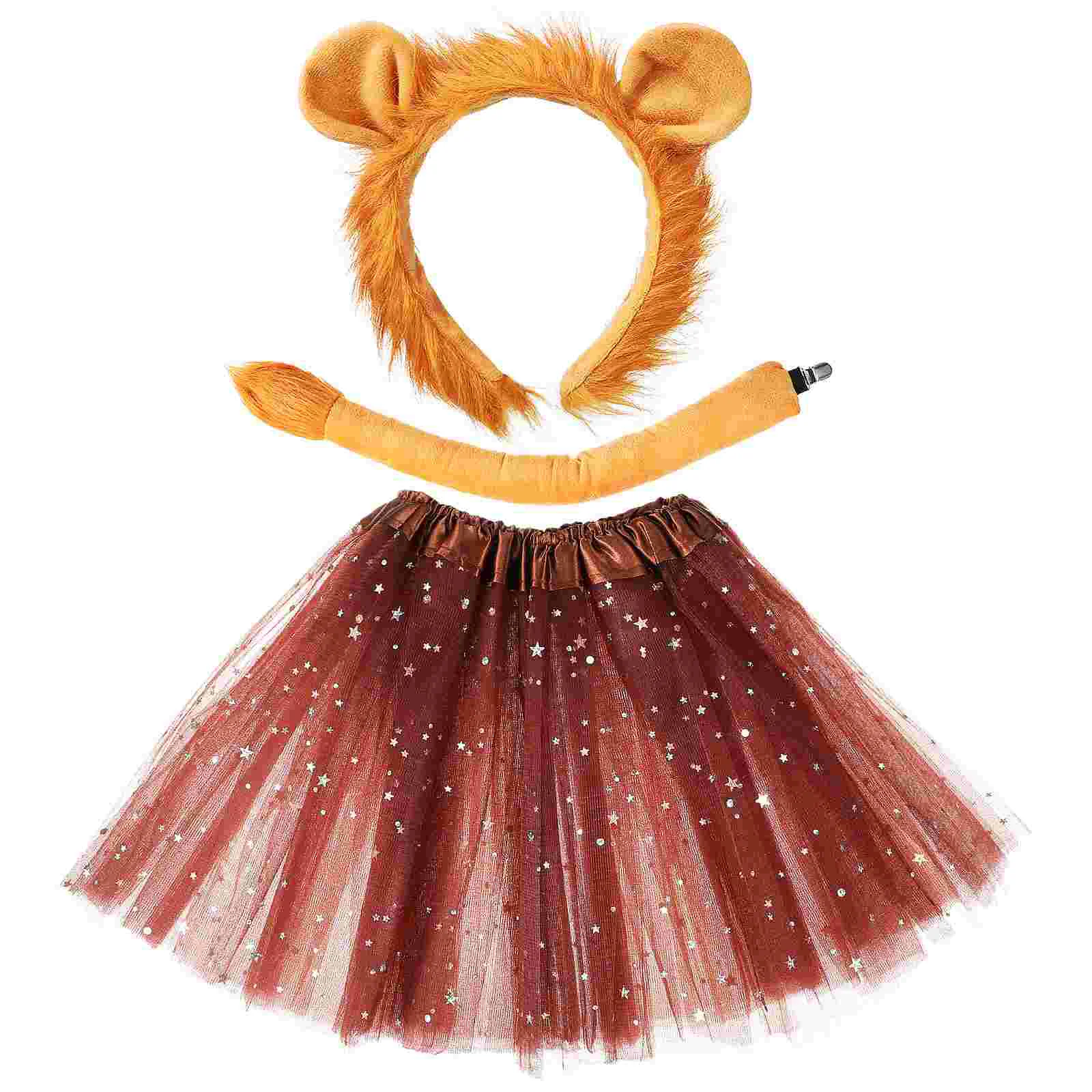 

1 Set Lion Headband Lion Animal Cosplay Tail Tutu Skirt Set for Halloween Carnival Party