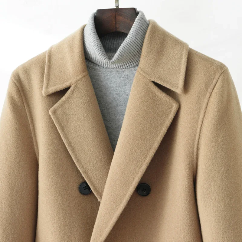 AYUNSUE abrigo de lana de doble cara de gama alta para hombre, gabardina larga por encima de la rodilla de invierno 100% de lana, chaqueta de lana bonita para hombre