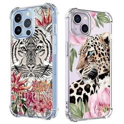 Odporne na wstrząsy etui na telefon iPhone 15 14 13 12 11 Pro X XS XR Max 7 8 Plus SE Mini kwiat Tiger Leopard miękka przezroczysta tylna obudowa TPU